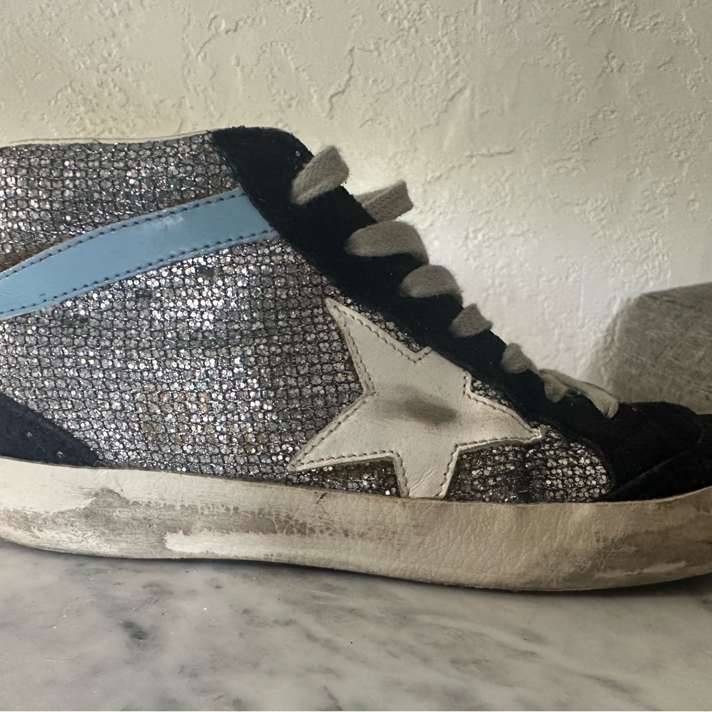 Golden Goose Silver Glitter Mid-Star Sneakers